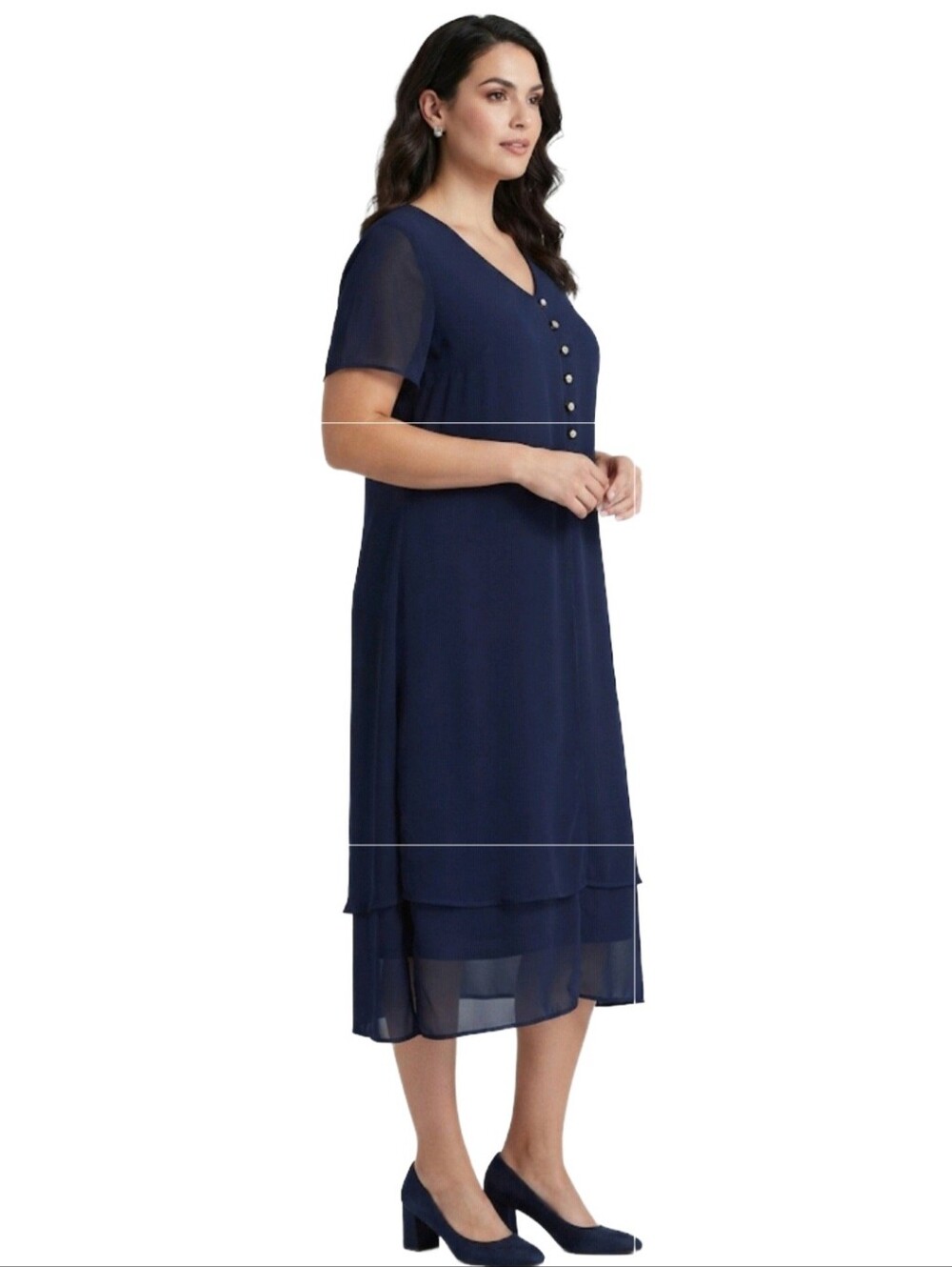 Another Thyme Navy Blue Chiffon Overlay Lined Midi Shift Dress Size 16